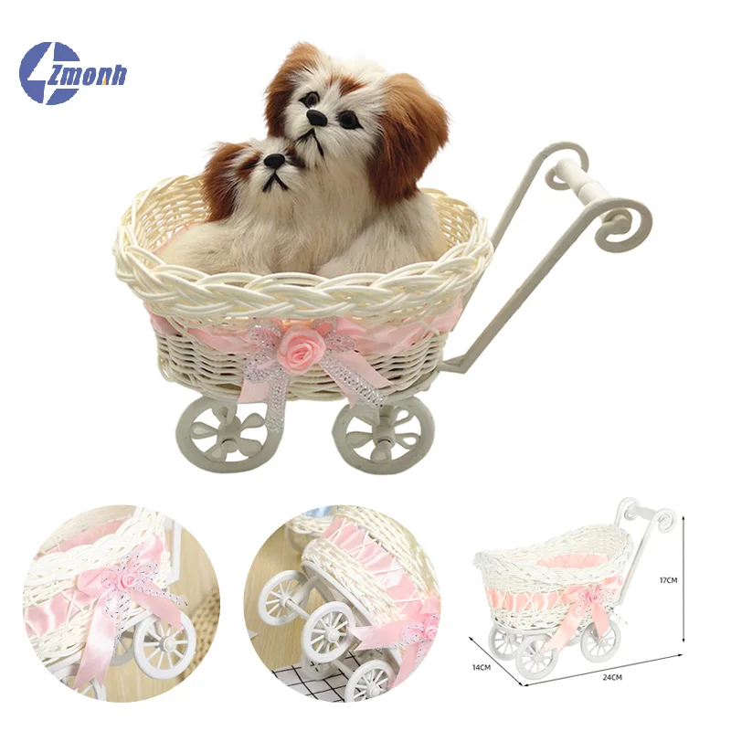 New！Woven Storage Basket Baby Shopping Cart Stroller Candy Storage Toys Miniature Flower Baskets Baby Shower Gift Party Favors