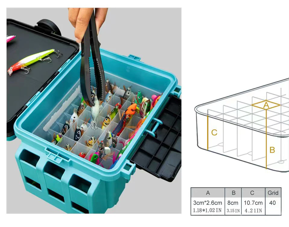 40-Gitter-Multifunktions-Angelgerät-Box, Tintenfisch, Jig, harter Köder, Minnow-Organizer, Webfuß, Oktopus, Egi, Aufbewahrungsboxen, Angelgerät – Detail 11