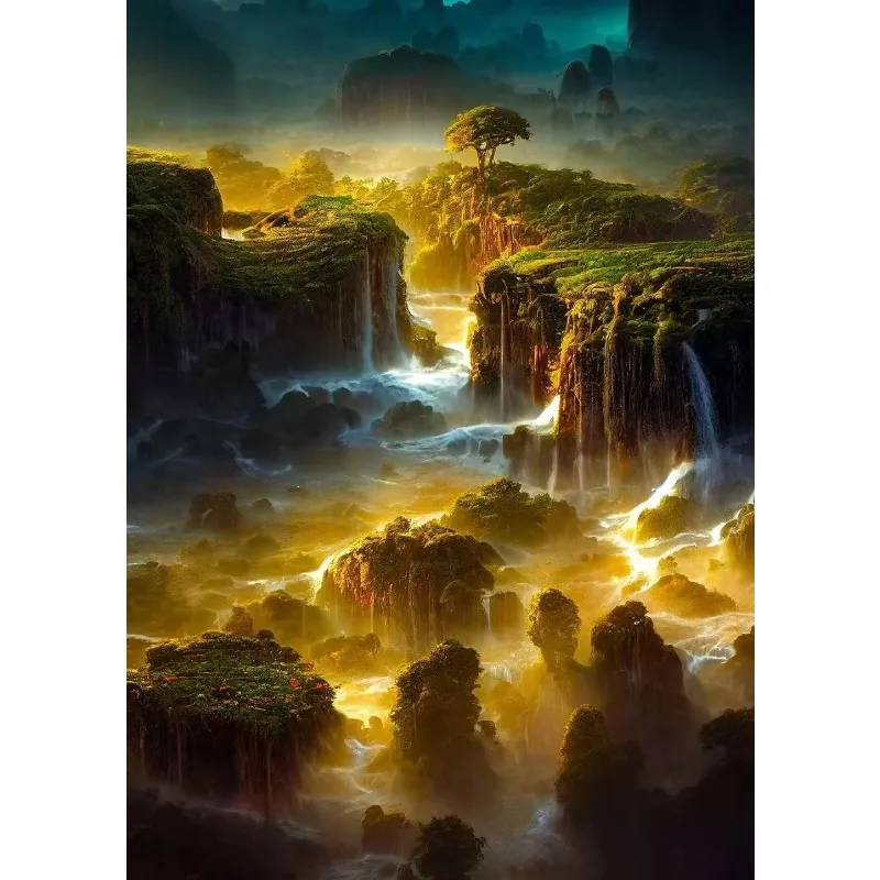 1pcs(No frame)Natural Landscape Spectacular Waterfall Canvas Painting Green Tree Forest Posters Wall Art Prints Home Decor Fr