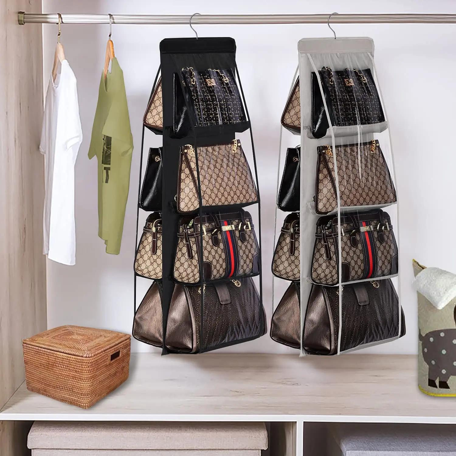 

8 Pocket Handbag Hanging Organizer,Purse Handbag Storage Hanger Oxford Cloth Closet Bags for Family Bedroom,Foldable Universal