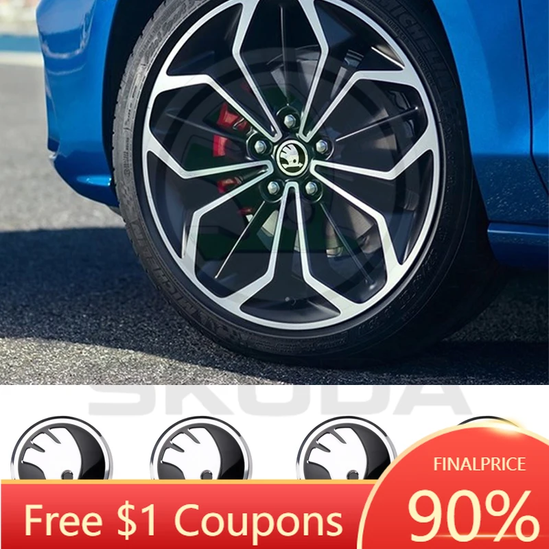 

2026 Hot For Skoda Octavia VII VRS R Rapid Fabia Yeti Superb Kamiq Car Badge Hub Cap Hub Stickers Wheel Dust-proof Logo Covers D