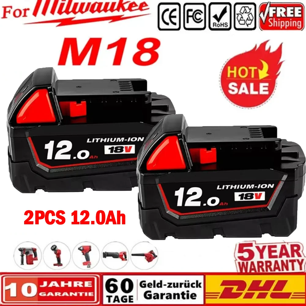 New Milwaukee 18V 12000mAh Apply To M18 48-11-1815 48-11-1850 2646-20 2642-21ct Replacement Lithium Battery for Milwaukee