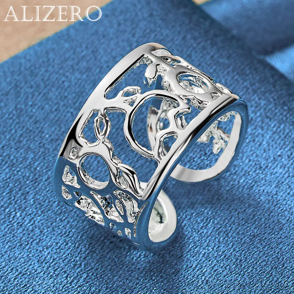 

ALIZERO 925 Sterling Silver Ring With Hollow Rose Flowers Design Ring For Women Wedding Band Creative Accessories Charm Jewelry