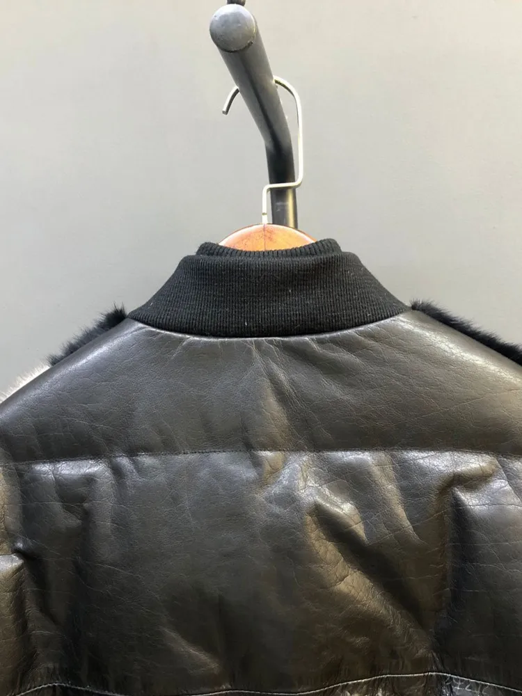 Moda inverno donna pelle bovina vera pelle impiombata vera pelliccia di visone giacca vintage o collo monopetto allentato piumino d'oca