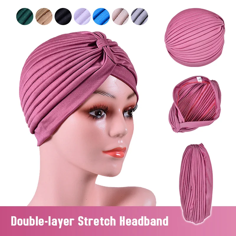 

Silk Muslim Hijab Scarf Women Indian African Headband Cap Turbante Mujer Female Chemo Hijab Solid Color Yoga Hat Breathable