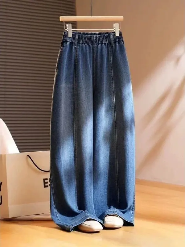 Calças Jeans Americanas Retrô Azuis Plus Size de Perna Reta, Modelo Balão Solto, Unissex, Cintura Alta, Versátil para o Verão