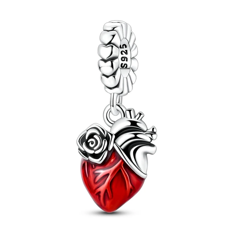 

Original Charms 925 Sterling Silver Rose Heart Pendant For 3mm Bracelet DIY Women Valentine's Day Jewelry Gift
