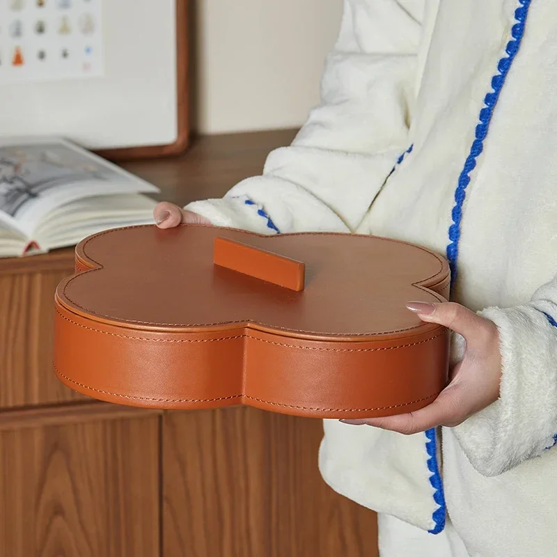 High-grade Round Leather Storage Box Home Into The House Porch Key Jewelry Box Light Luxury Model Room Tray Ornaments