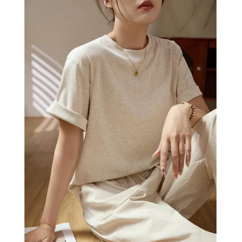순면 티셔츠 여성 반팔 캐주얼 루즈핏 스트레이트 튜브 2025 여름 신상 라운드넥 탑 베이스 셔츠