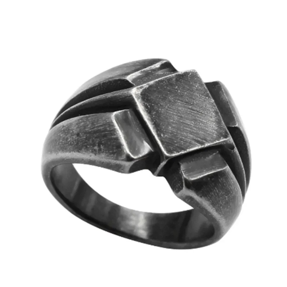 Retro Punk Ring for Men Boy Geometric Rhombus Rings Vintage Oxidized Silver Color Rock Finger Trendy Male Jewelry