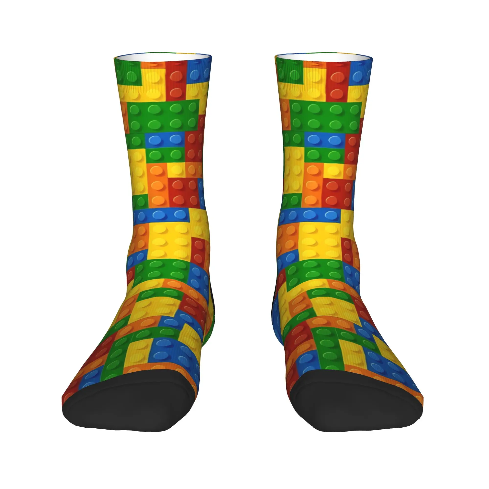 Vertical Primary Color Building Blocks Pattern Socks Winter Stockings Funny Men's Medium Soft Socks Printed Outdoor Anti Socks