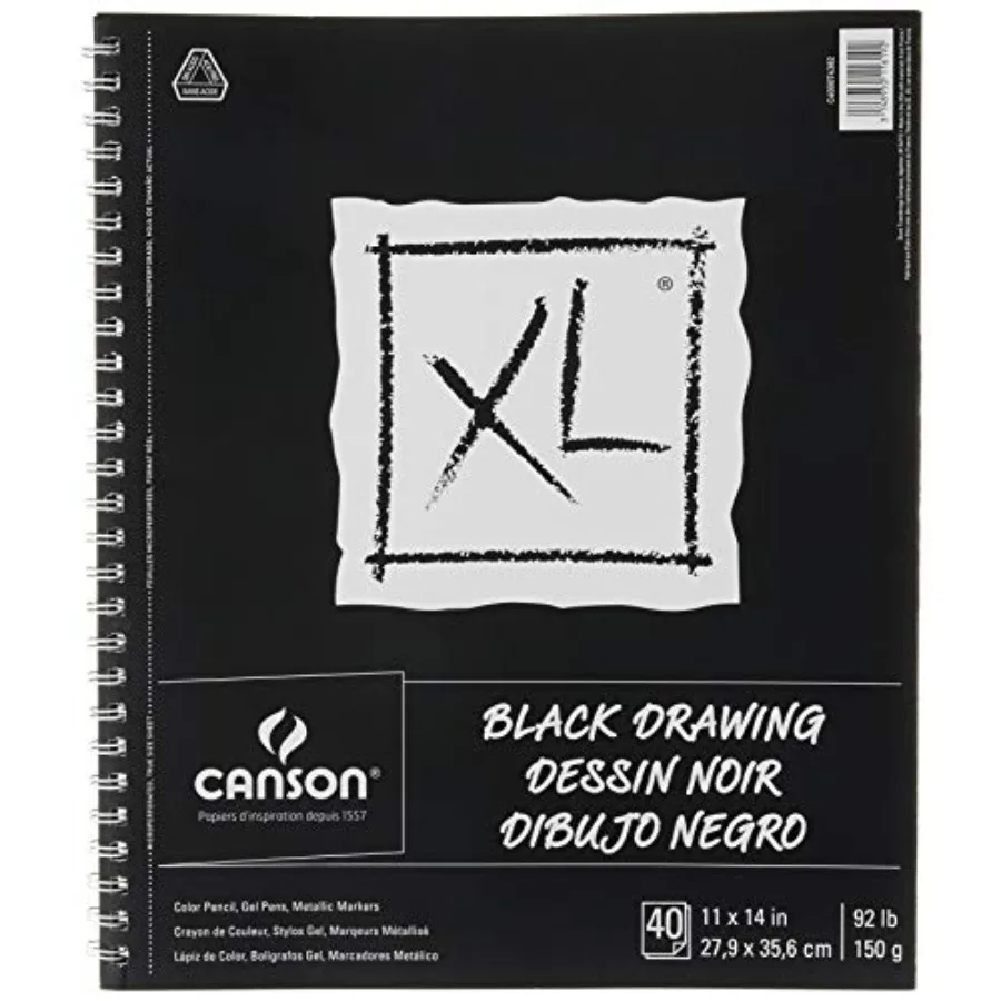 

XL Series Drawing Paper, Black, Wirebound Pad, Inch, 40 Sheets 92lb/150g - Artist Paper for Adults and Students - Colored Penci