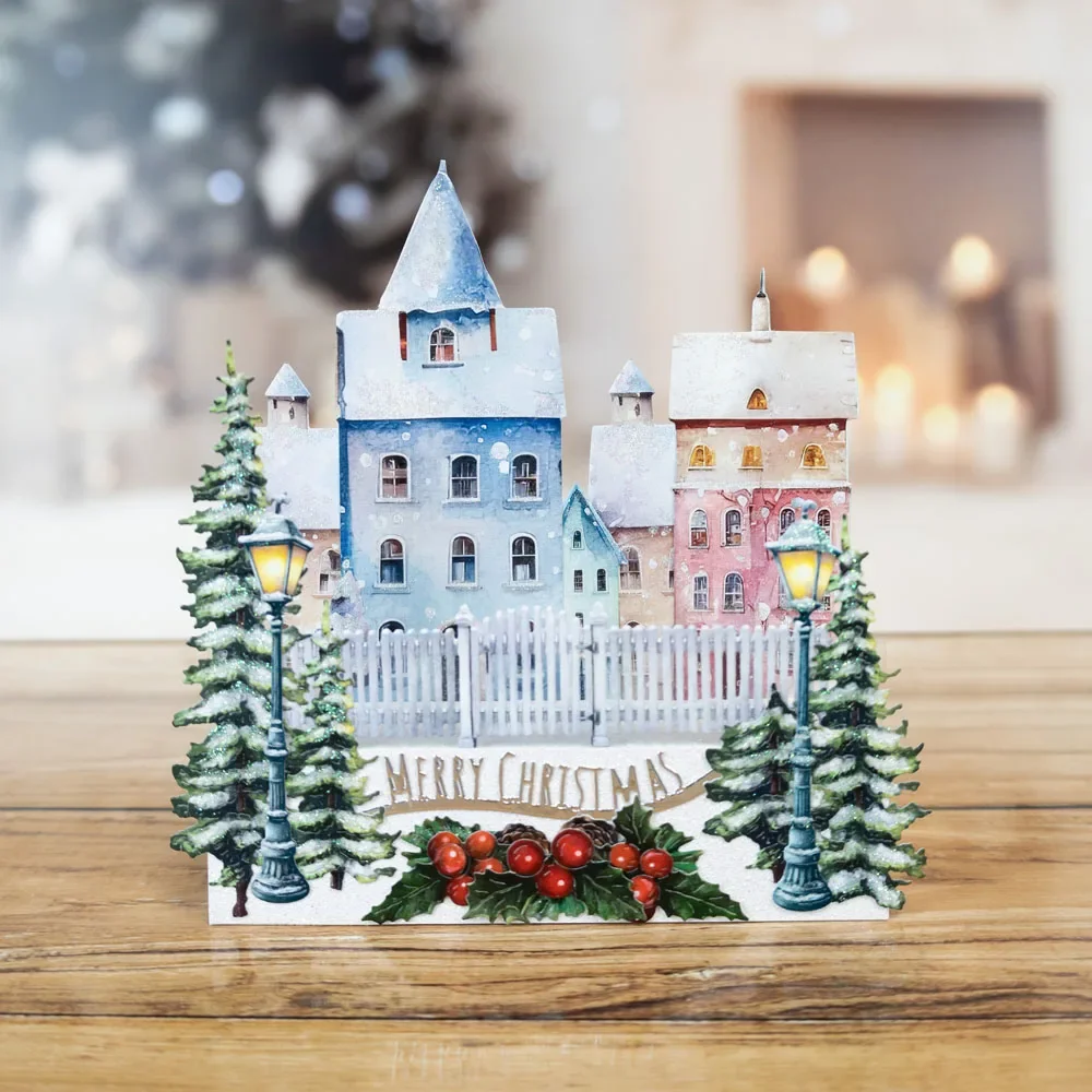 2024 New September Village Christmas Crescent Die Set Diy Scrapbooking Craft Photo Template Decor