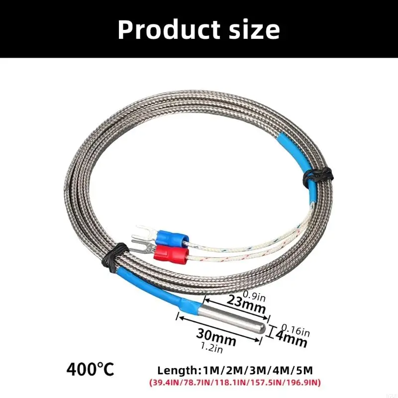 57QF 1/2/3/4/5m Braided Cable 30x4mm Thermocouple Probe 0-400℃ Measurement Ranges Stainless Temperature Sensors Thermocouple