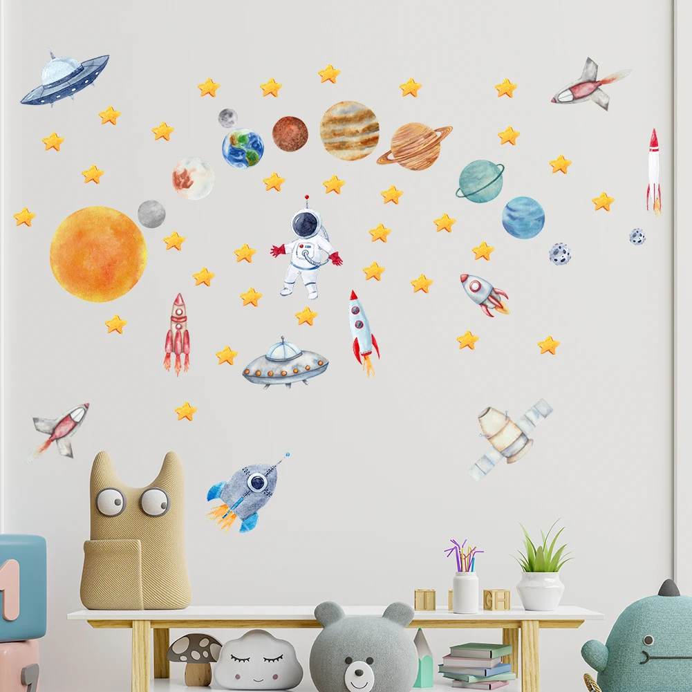 Creative Travel Planet Space Astronaut Wall Stickers Detachable Children\'s Room Nursery Background Decoration Wall Stickers