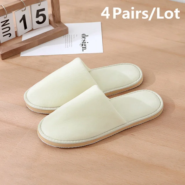 4Pairs/Lot Hotel Slippers Men Women Top Quality Velvet Travel Disposable Cotton Home Hospitality Shoes Cheap SPA Guest Slides