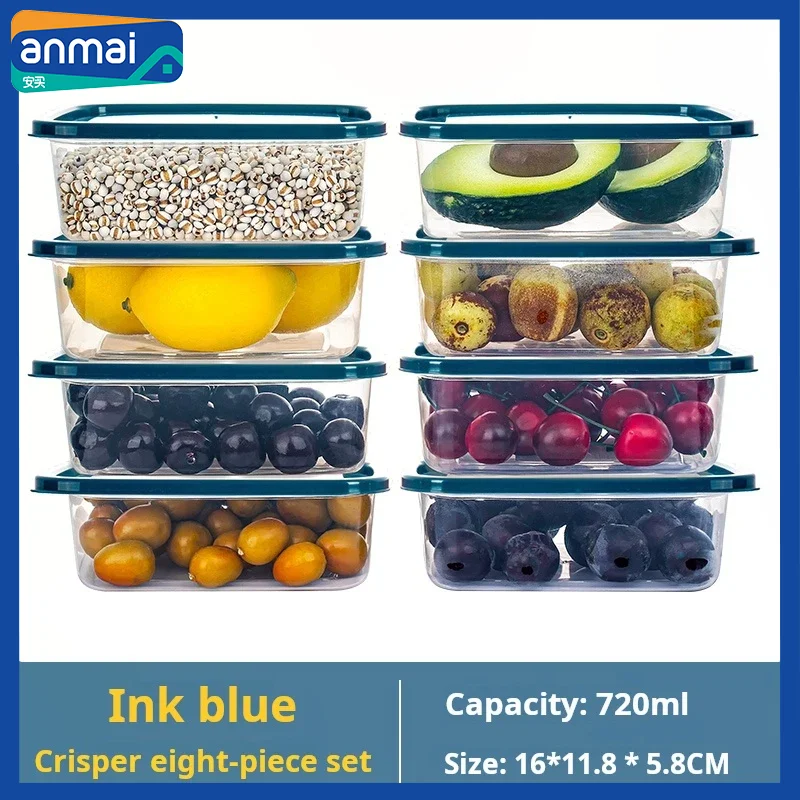 Anmai 8pcs Refrigerators Food Storage Box Containers Set with Lids Cereal Fruit PP Sealed Crisper Microwave Kitchen Organization