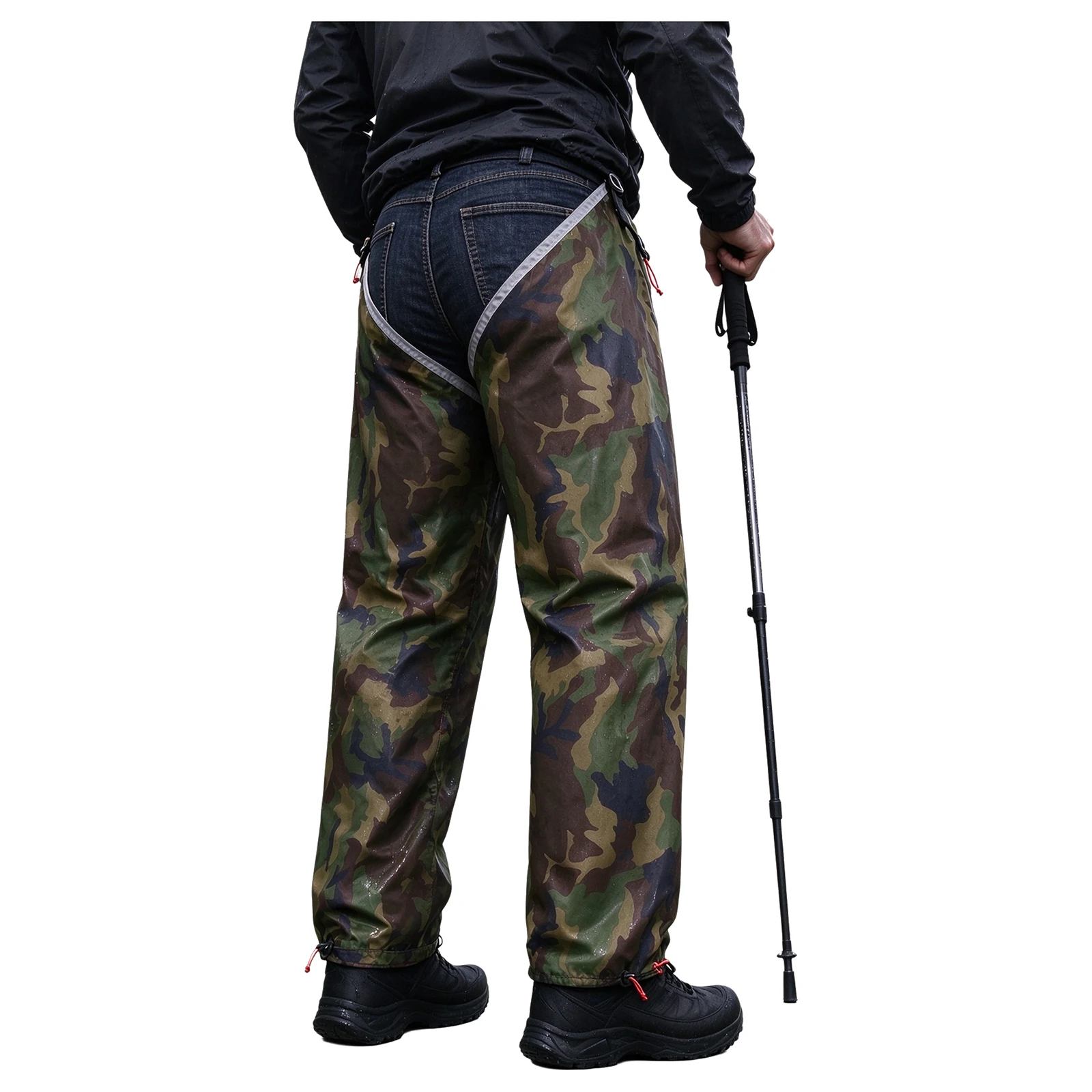 Adult Camo Waterproof Split Rain Chaps Leg Gaiters Adjustable Straps Multi-use Outdoor Chaps Hiking Camping Rainproof Leg Cover