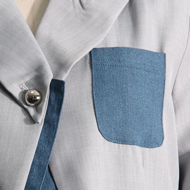 ANJY Autumn New Women Fashionable Fake Two-Piece Patchwork Denim Blazer Elegant Temperament Chic Ins Single Button Design A13018