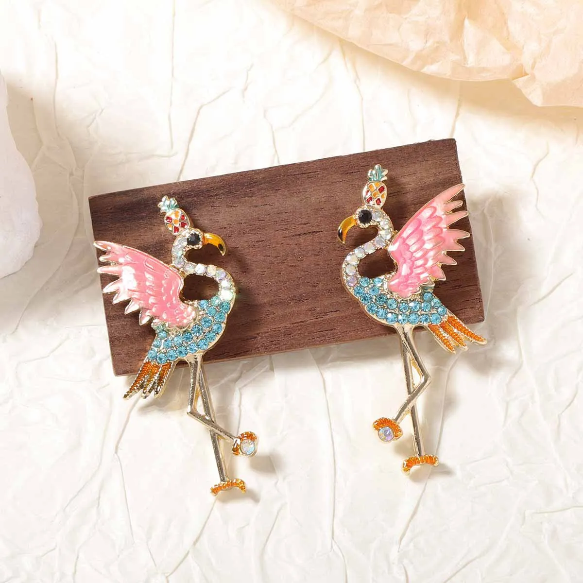 Stararashi 2024 Trend Colorful Bejeweled Flamingo Animal Shape Earrings Statement Original Woman Jewelry Ear Accessories Gifts