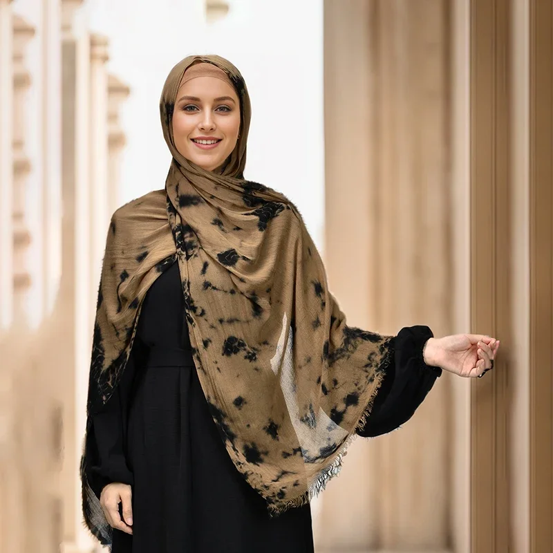 

Tie-dye Modal Hijab Rayon Cotton Shawls Muslim Hijabs For Women Plain Scarf Big Size Headscarf Islamic Turban Headband 185*72cm
