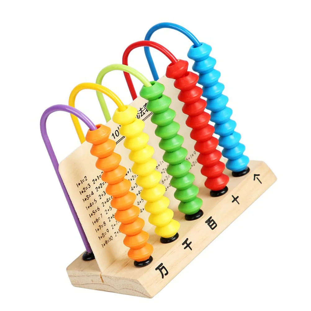 Abaco in Legno Educativo con 5 Aste e 10 Perline Colorate, Strumento di Apprendimento Matematico per Bambini, Calcolo Precoce e Cognizione