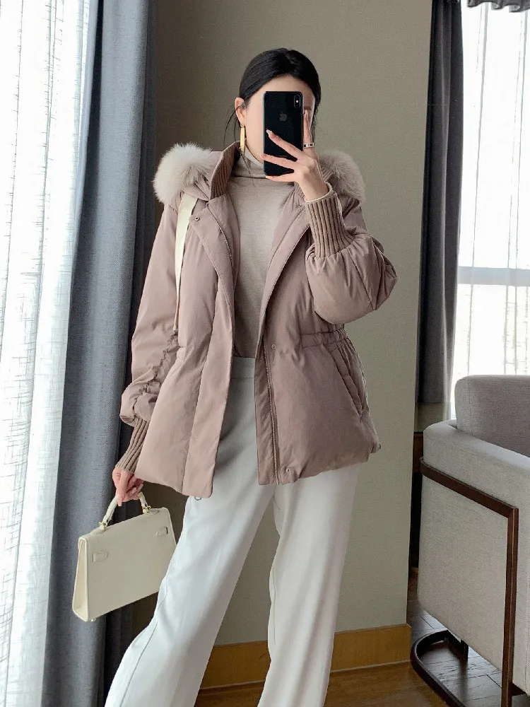 Winter New Women's Down Jacket Hooded Commuter Splicing Knitted Korean Edition Jacket