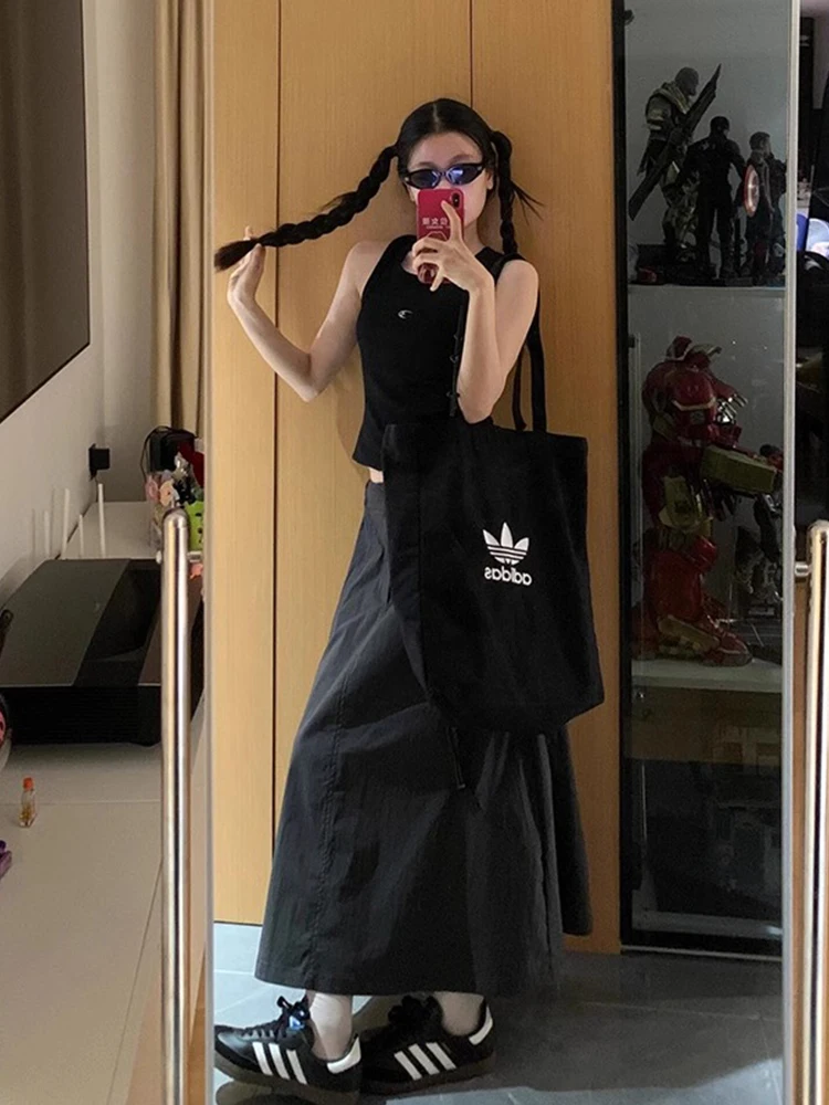 High Waist A-Line Midi Skirt Workwear Style Black Half-length Women's plus Size Loose Umbrella Skirt Versatile Long Skirt