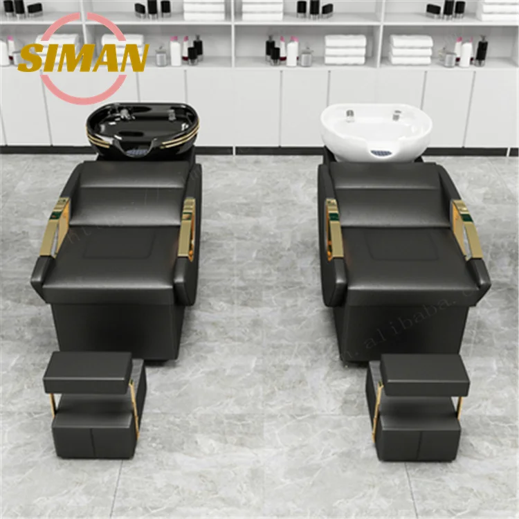 Siman Beauty Salon Hair Washing Shampoo Chair Shampoo Bed Salon Furniture Black Backwash Unit Portable Hair Synthetic Leather