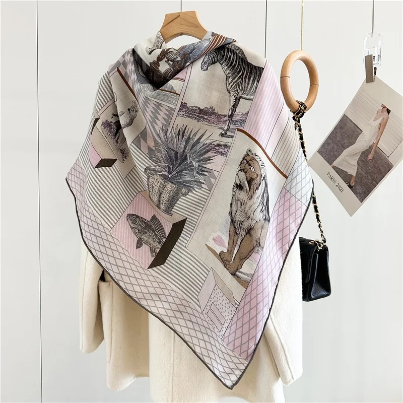 Winter Luxury Large Wool Scarf Women Hand Rolled Silk Scarfs Rolling Edge Top Stole Cape Brand Designer Big Warm Soft Bandanas