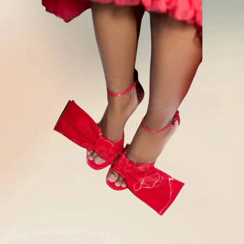 

Red Pleated Bow Knot Design Open Toe Sandals Buckle Strap Women Shoes Thin High Heels New Party Dating 2025 Zapatos Para Mujere