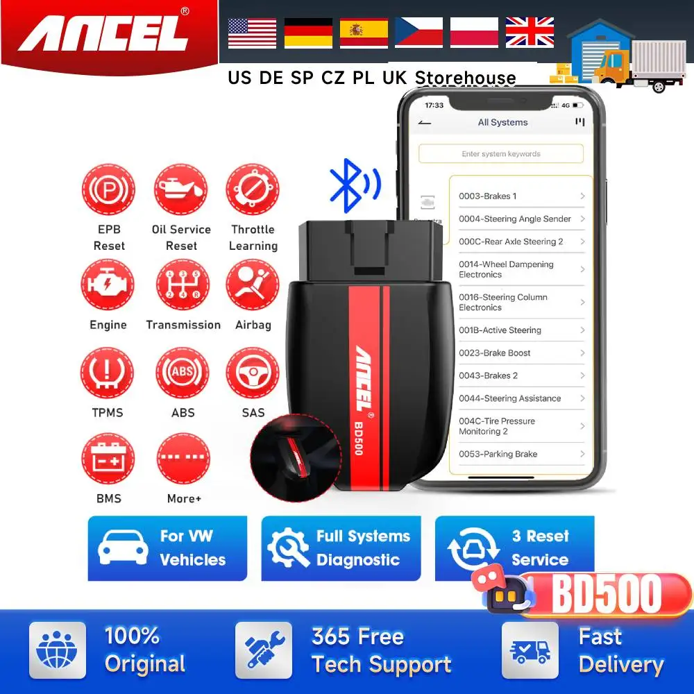 

ANCEL BD500 for VW Audi Skoda Bluetooth OBD2 Car Diagnostic Tools All System Oil EPB ETC Reset BAT Tester OBD 2 Auto Scanner