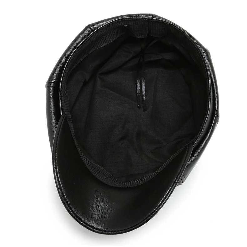 Women Men PU Leather Berets Hat Retro British Solid Beret Baseball Cap Outdoor Sun Hat Winter Warm Octagonal Hats Caps