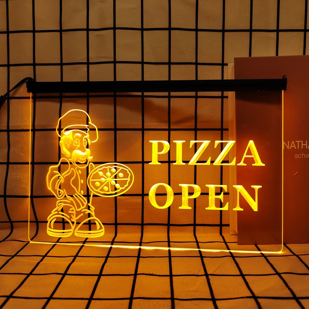 OPEN Pizza Shop Retro LED Neon Sign Home Decor with Vintage Plaques and Posters for Room Office Farmhouse