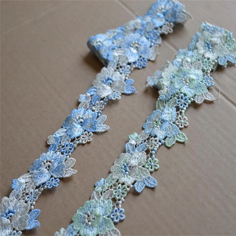 5Yards 4.5cm Wide Shiny Blue White Green Flower Hollow Venise Diy Venice Lace Clothing Accessories Of Various Garment,Bra.Skirt