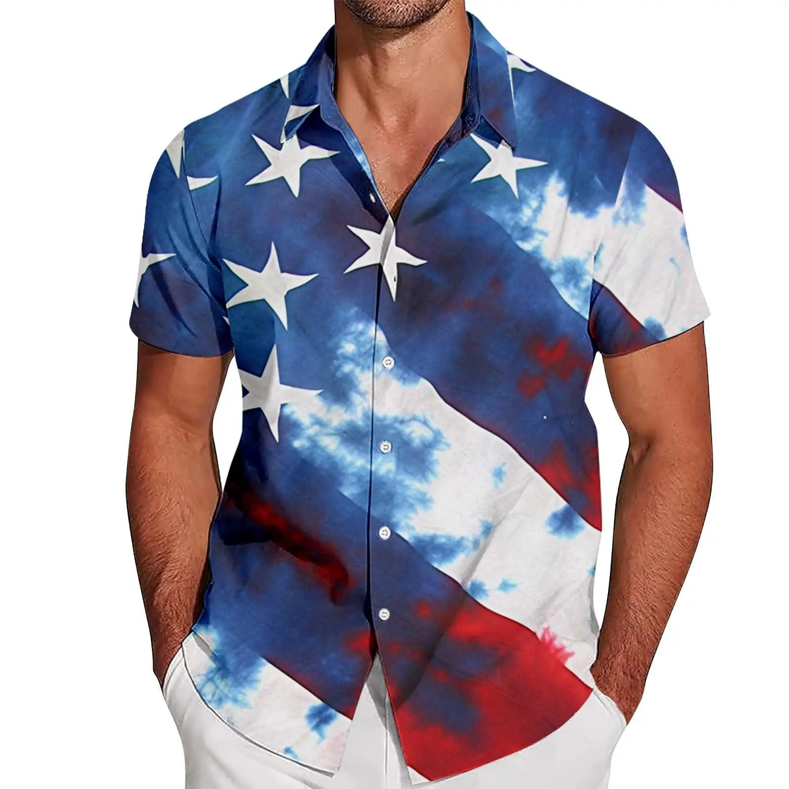 

Men's Retro Simple Stars and Stripes 3D Printed Shirt Short Sleeve Lapel Basic Hawaiian Beach Vacation Party Shirt Outer Top