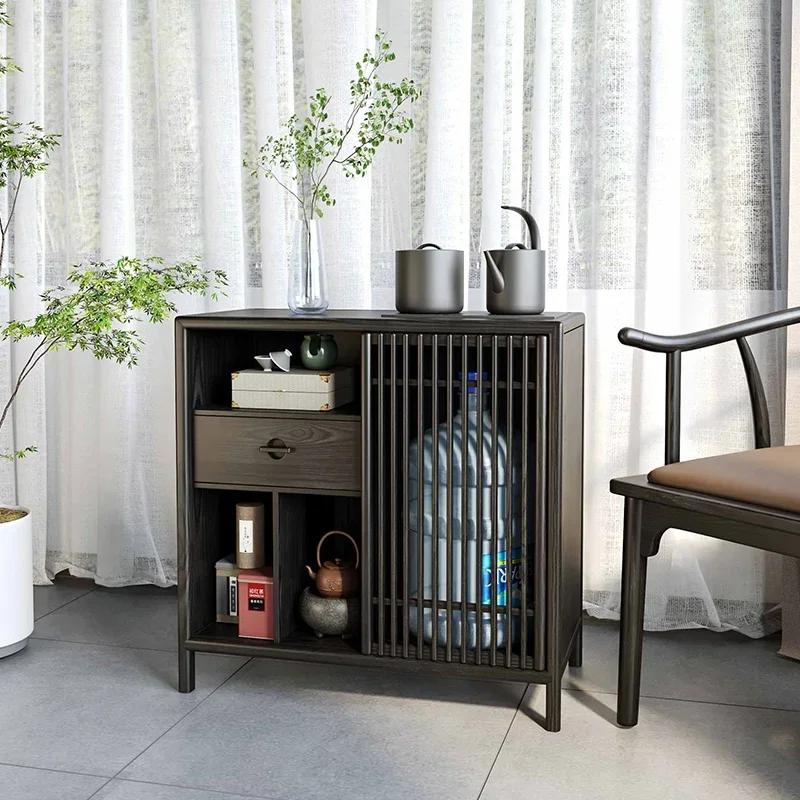 

New Chinese-style solid wood tea cabinet Boiling Pine wood ash wood table side Kettle integrated living room side