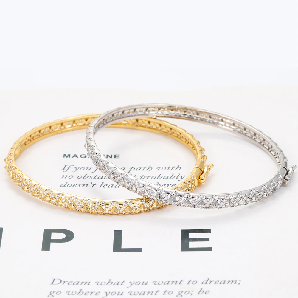 EYIKA Luxury Gold Plated Inlaid Cubic Zirconia X Shape Cross Cuff Bangle Silver Color Open Bracelet Women Wedding Jewelry Gift