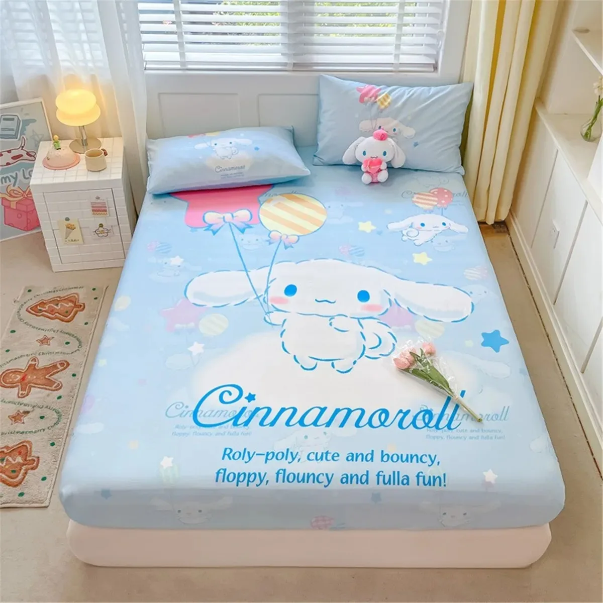 Disney Cinnamoroll Children's Fitted Sheet,Cartoon Dog bed sheets 90/120/150/180/200cm mattress dust cover With Pillowcase