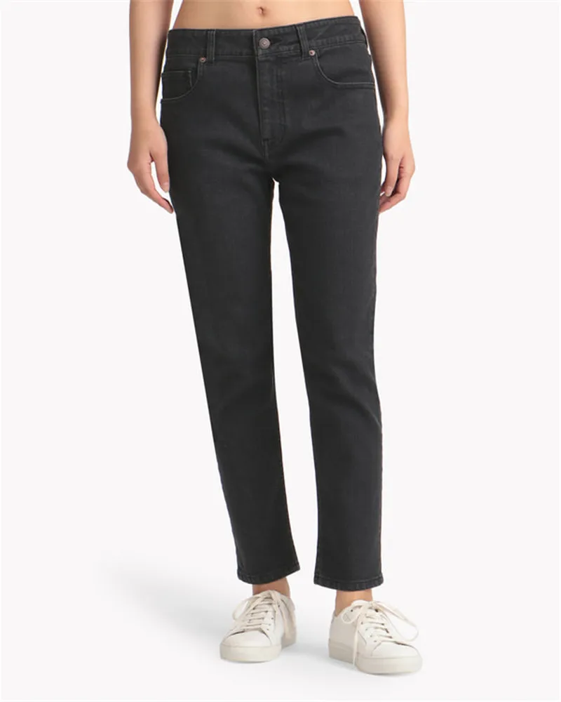 

Slim Fit High Waist Mid-Rise Elastic Cone aped Jeans Bla ey Spring 2023 Regular Thin Long Pants Workwear Trousers