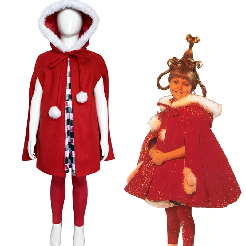 Disfraz de Papá Noel rojo para mujer, traje de fantasía para niña, Cindy Lou, Who, Navidad, Año Nuevo, 2024