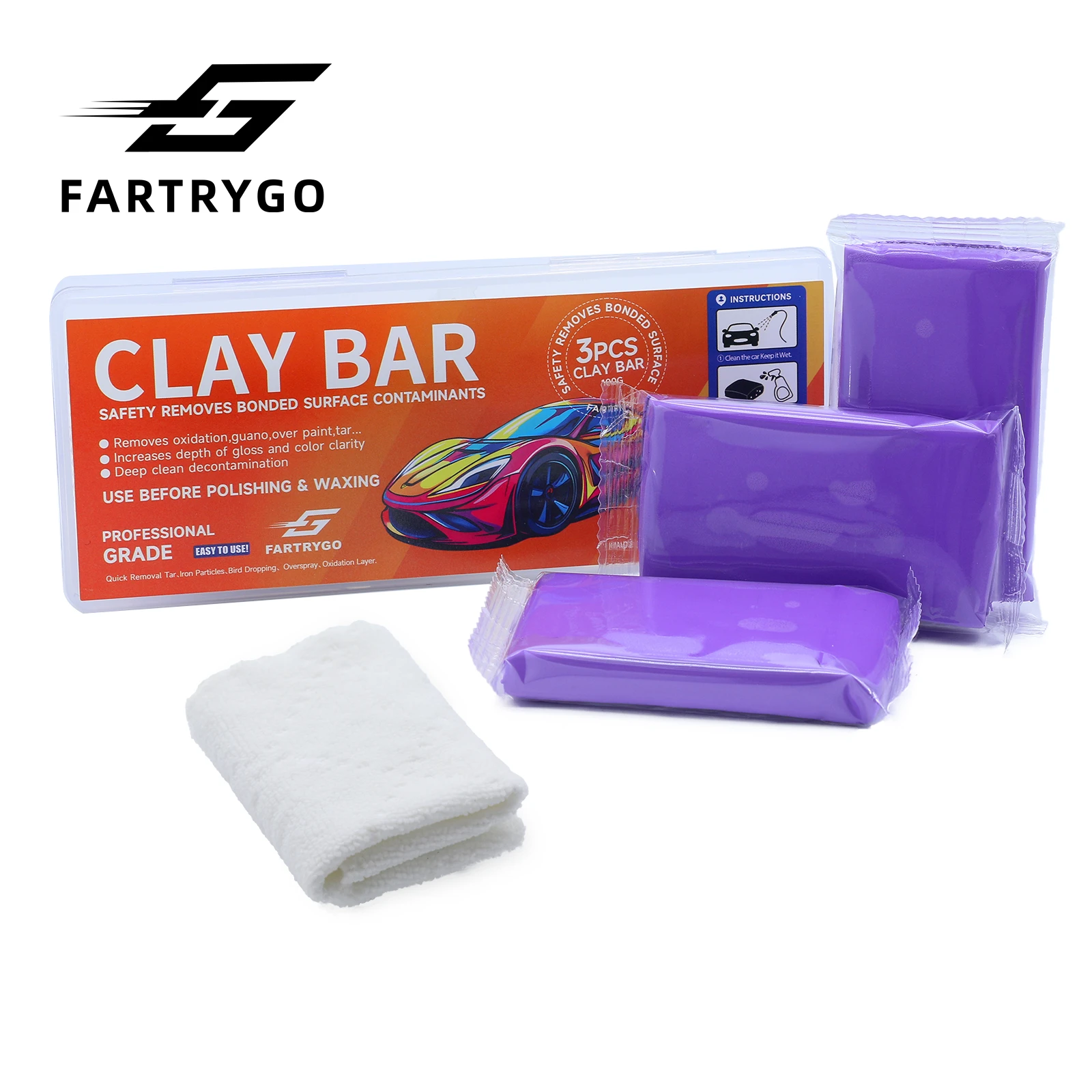 Fartrygo 3PCS 100g Car Cleaning Magic Clay Bar Premium Fine Medium Heavy Grade Clay Bar Wash Mud Auto Stain Removal Bar Paste