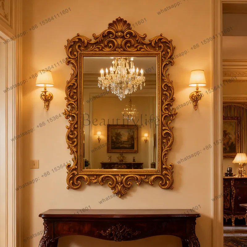 American retro makeup mirror frame carved living room fireplace wall decorative mirror