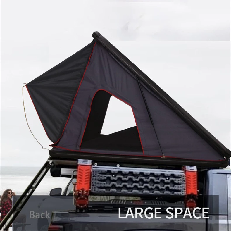 

Camping Aluminum 4 Person Roof Top Tent Car Rooftop Tent Triangle Clamshell Black Gray Hard Shell Top Roof Tent