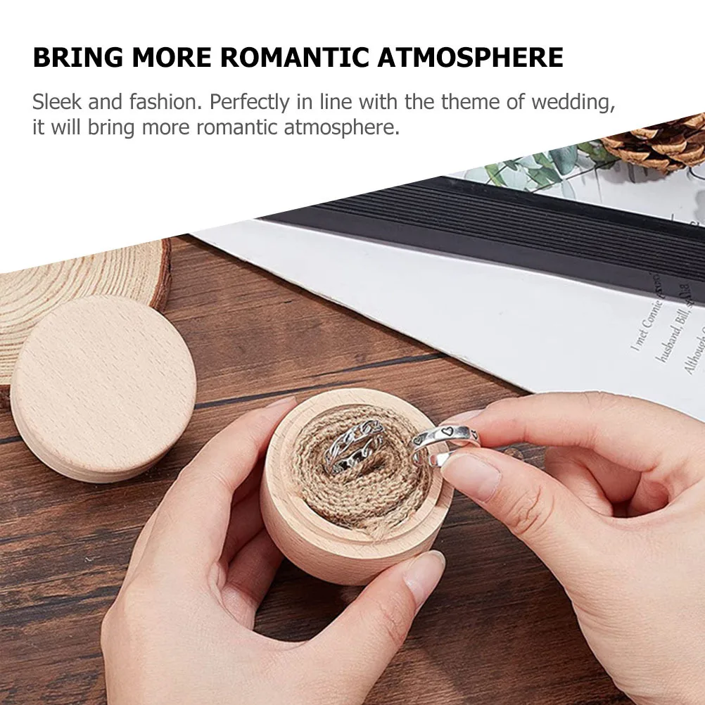 

Wood Round Ring Box Lightweight Portable Wedding Ring Holder Case Organizer Engagement Gift Box Rings Holder Round Shaped Boxes