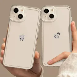 Funny Smiling Face Bow Couple Phone Cases For iPhone 15 16 13 12 11 14 Pro Max 13 Mini SE 7 8 14 Plus Paired Covers Shell Fundas