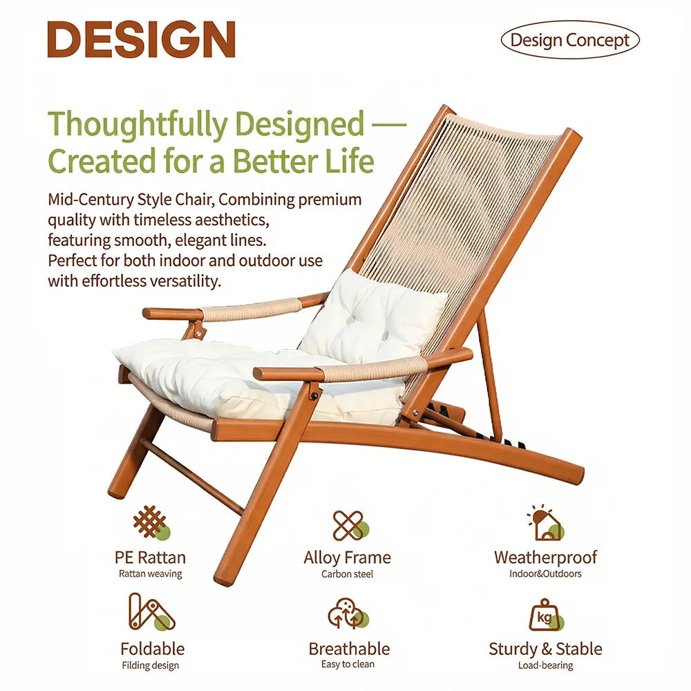 MeiQi Outdoor Folding Chair Multi Pack Vintage Style Lounger With Weatherproof Frame For Garden Balcony Outdoor Leisure