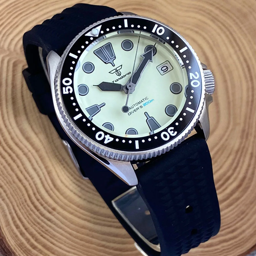 Tandorio 37mm SKX montre de plongée NH36 mécanique hommes montres plein vert cadran lumineux Date de la semaine 200m étanche 3.8 couronne