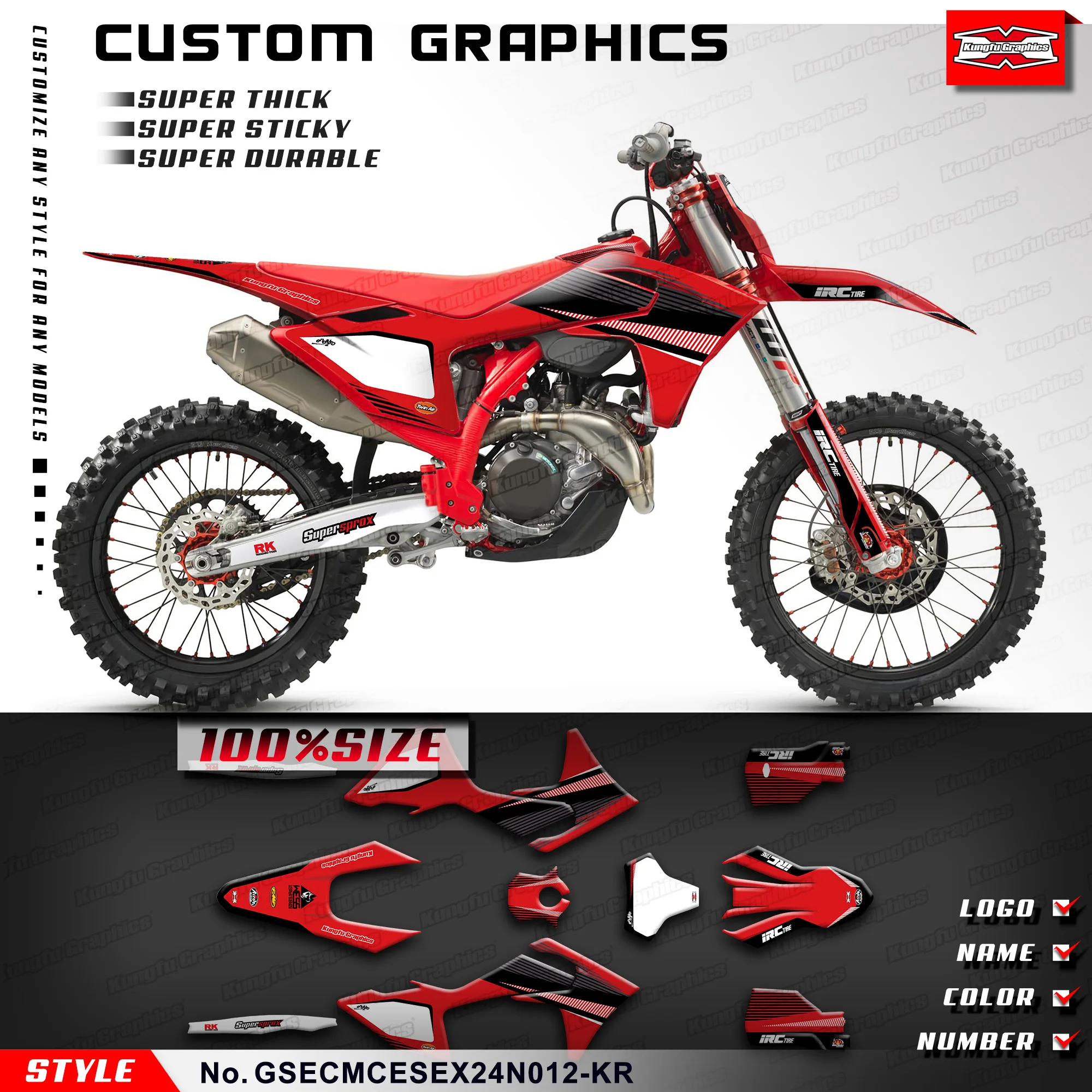 

KUNGFU GRAPHICS Sticker Vinyl Decals for EC EX MC ES 125 250 300 250F 300F 350F 450F 500F 2024, GSECMCESEX24N012-KR