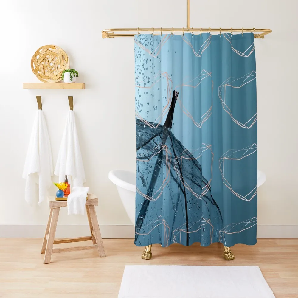 Geo Hearts and raindrops coming down on umbrella pattern Shower Curtain Bathroom Accessories For The Bathroom Curtain